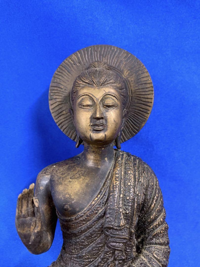 時代物，古銅製仏像，極細工，高14cm，重770克，仏教美術