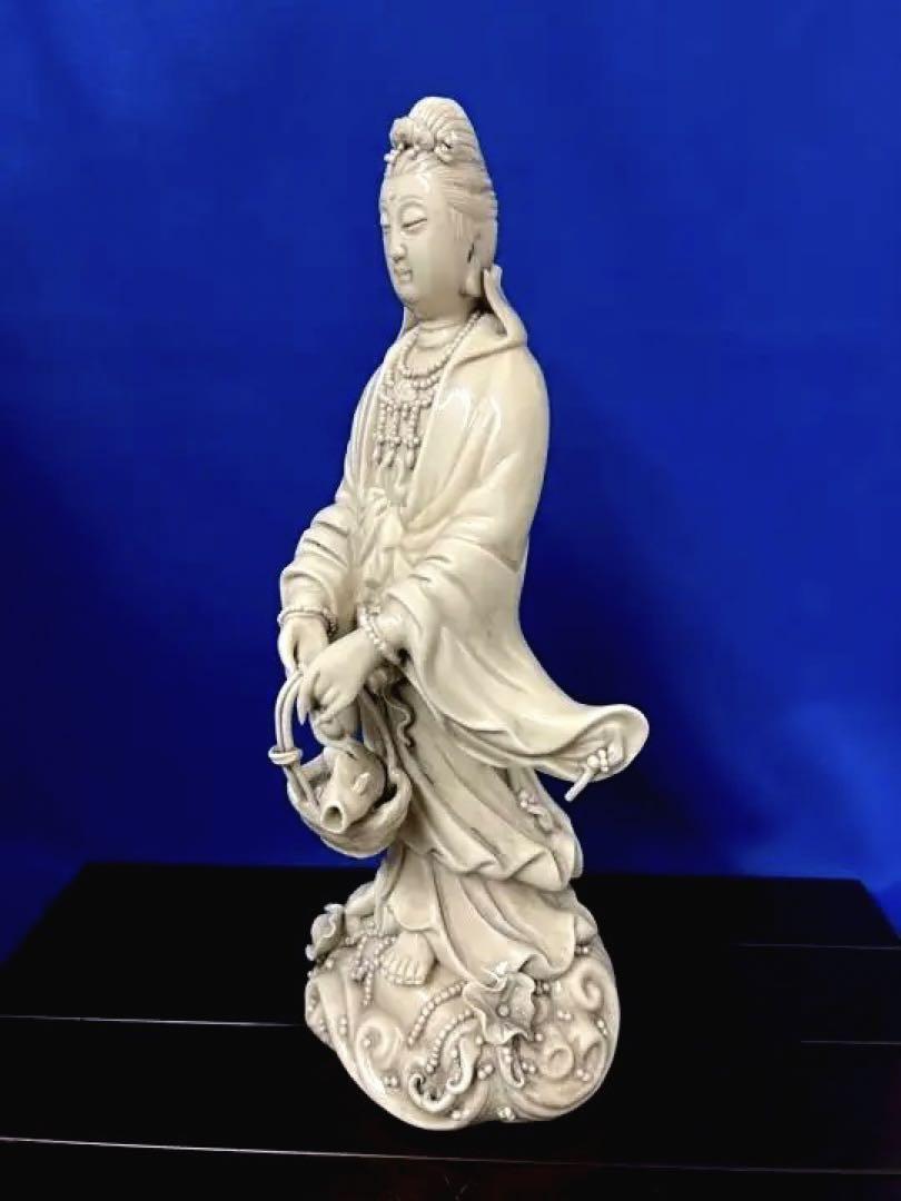 中国古美術 仏像 徳化窯白磁観音菩薩像 明時代何朝宗徳化窯観音像-