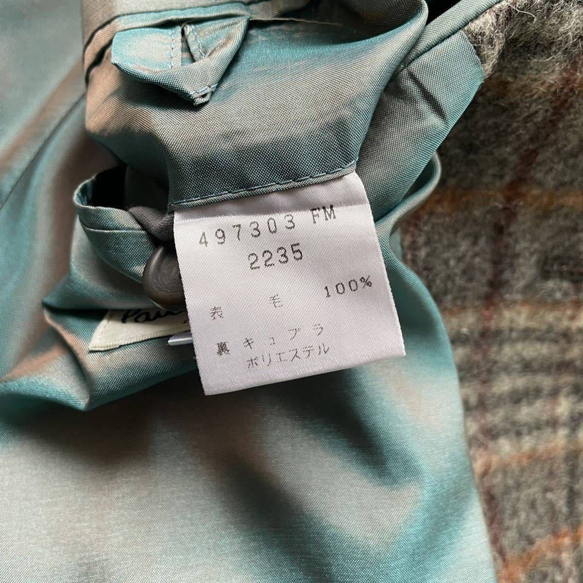 極美品 ポールスミス【溢れ出る英国調】Paul Smith チェスターコート メルトンウール ロング グレンチェック グレー系 M