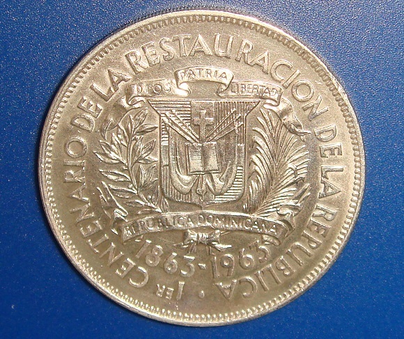 ドミニカ 1963 共和国100周年記念 1ペソ銀貨 の画像2