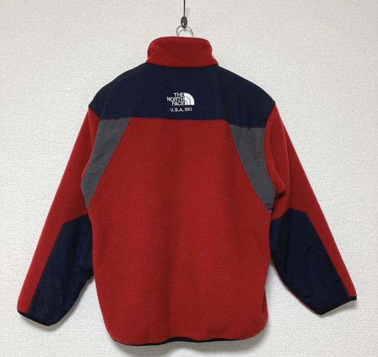 90s 90年代 north face ノースフェイス M Polartec ポーラテックフリース USA SKI ロゴ 刺繍 ナイロン 切替 スキー 赤 フリースジャケット_画像2