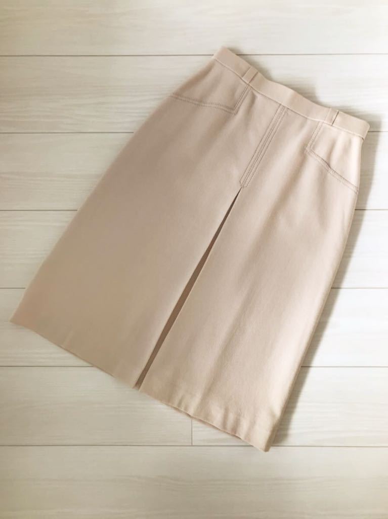 #Takashimaya height island shop brand Hi-Land Highland wool 100% one pleated skirt knees under height waist 66 white tea color USED postage 510 jpy #