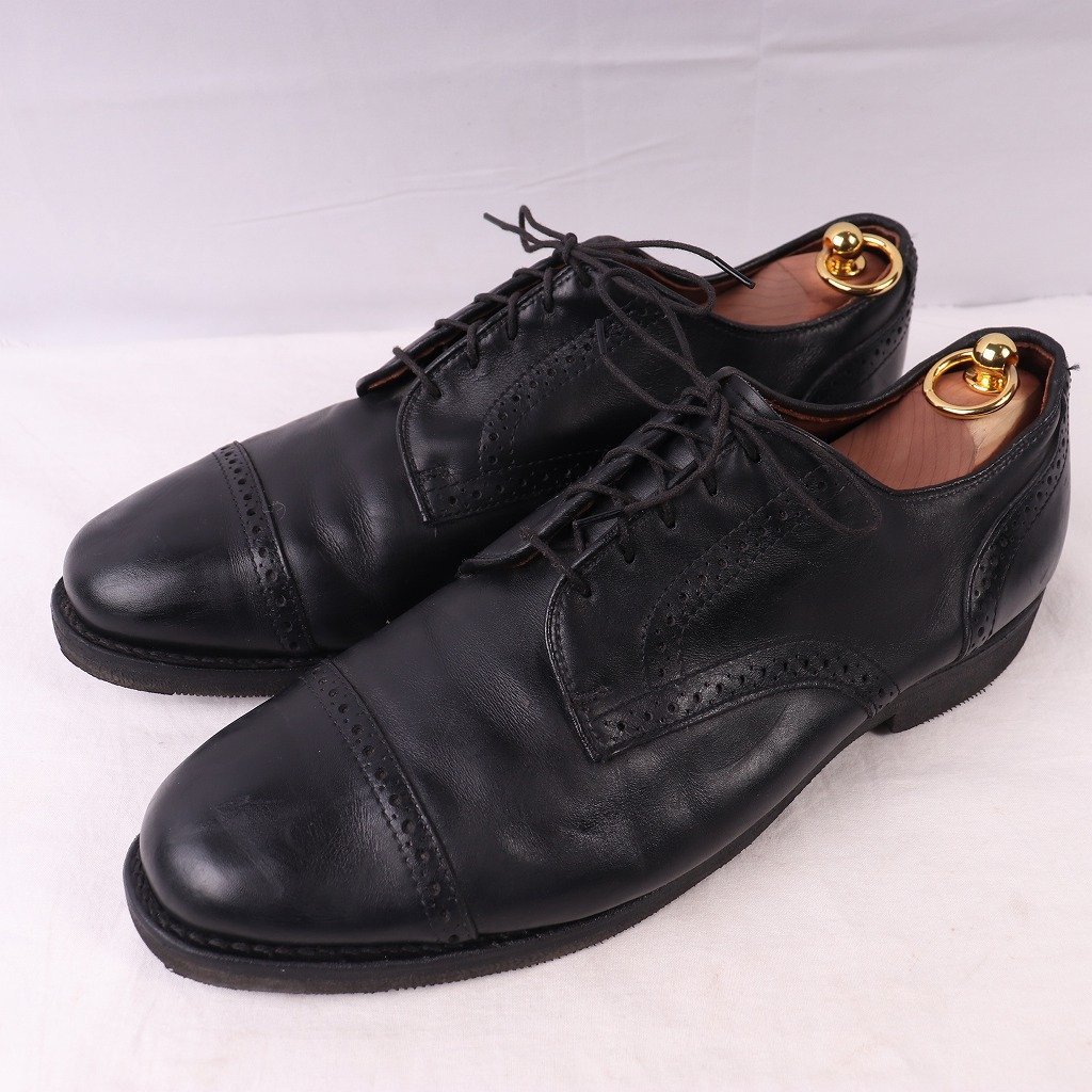 アレンエドモンズ 10 1/2 EEE Benton ALLEN EDMONDS パンチドキャップトゥ 黒 USA製 アメリカ靴 メンズ 中古 古着 ds3305_画像1