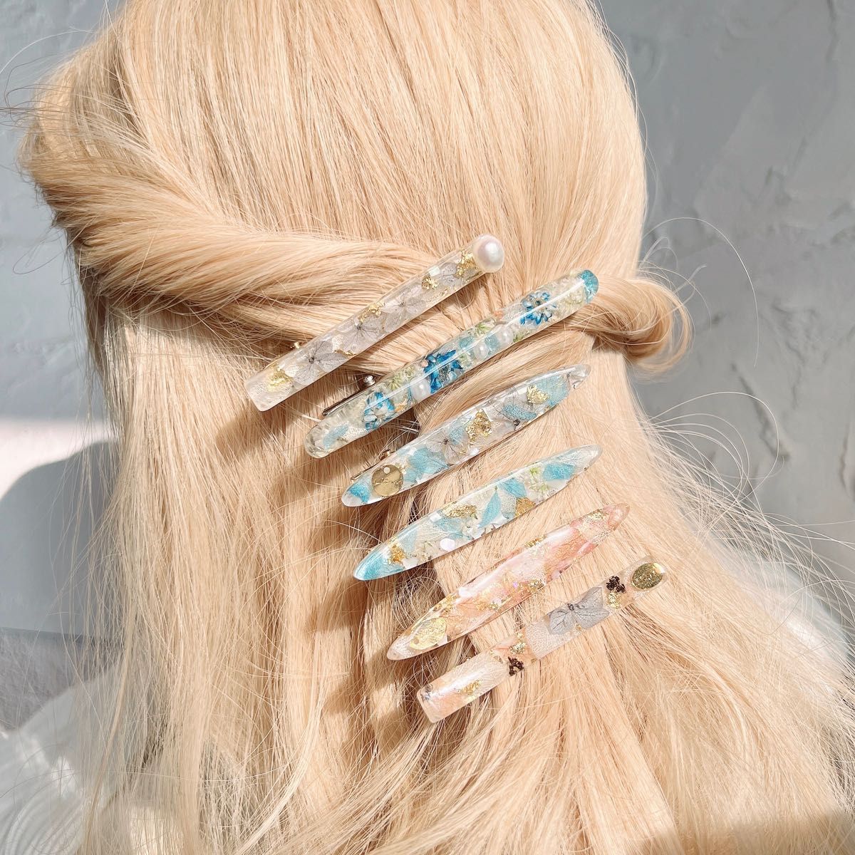 ヘアクリップ ヘアアクセサリー ヘアバレッタ バレッタ ヘアピン ヘアクリップ ワニクリップ 水色 ゴールド バナナクリップ