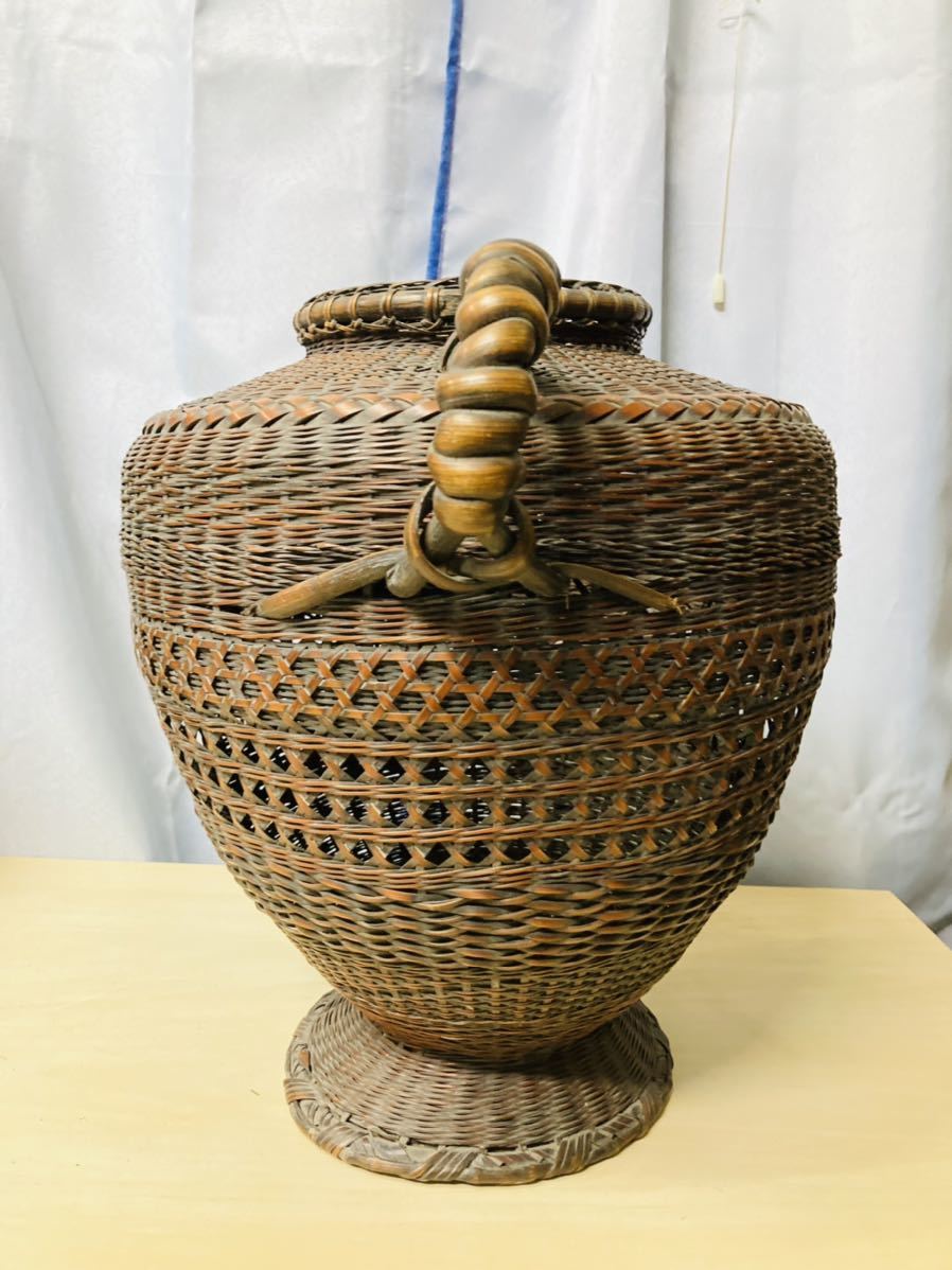 10062茶道具 華道具 竹籠細密細工 竹細工 時代物 竹かご 伝統竹工芸 雙