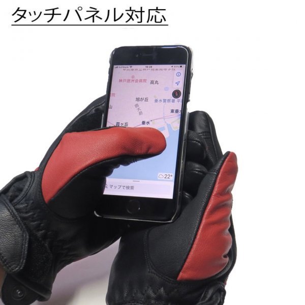 送料0 HEAVY 山羊革 ダイヤステッチ グローブ スマホタッチ対応 ライディンググローブ オールシーズン用 レッド 赤 HGGP-05S XLサイズ_画像8