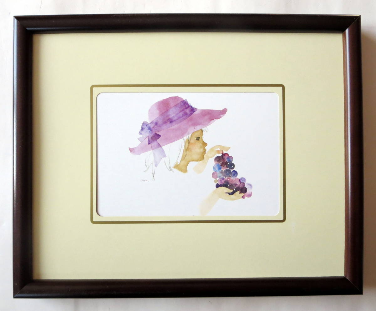 『ぶどうを持つ少女』 いわさきちひろ・児童画・ポストカード(複製印刷）の画像2