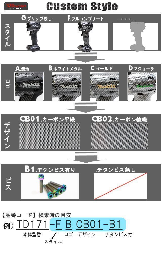 makita改　TD171-FBCB02 カーボン綾織　マキタ　インパクトドライバー　カスタムハウジング 　外装_画像8