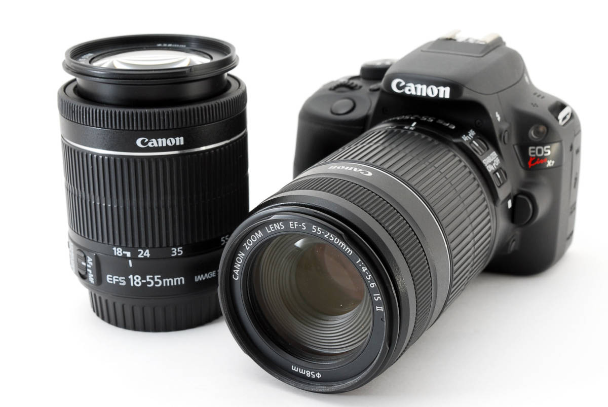 キャノン Canon EOS Kiss X7 ダブルレンズキット EF S 18 55 3.5 5.6 IS STM / EF S 55 250 4 5.6 IS II バッテリー２個　カメラ #6635_画像2