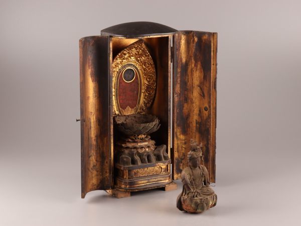 仏教美術 江戸時代 時代木彫 如意輪観音 仏像 厨子 時代物 極上品 初 