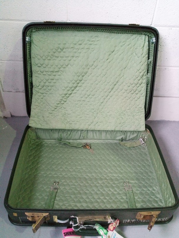 □キャリーケース /スーツケース 旅行鞄 トランク キャリーバッグ 収納鞄 カバン ブラック 緑色 グリーン 昭和レトロ ビンテージ_画像3