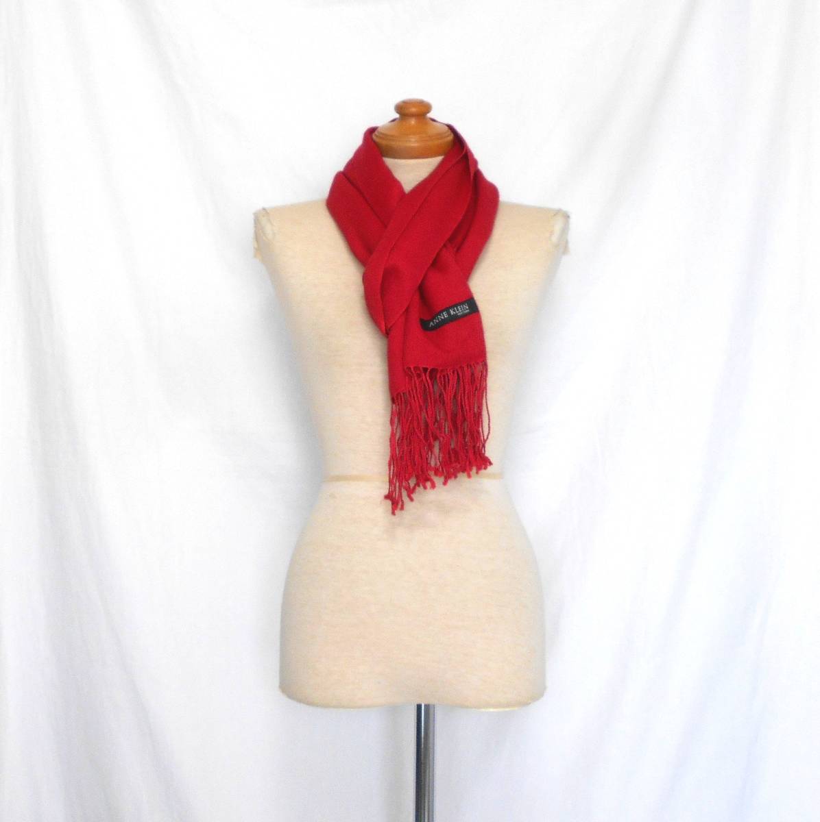 ( free shipping! ) ANNE KLEIN Anne Klein red cashmere silk large size stole ( cashmere silk red muffler to coil thing feather woven thing accessory 