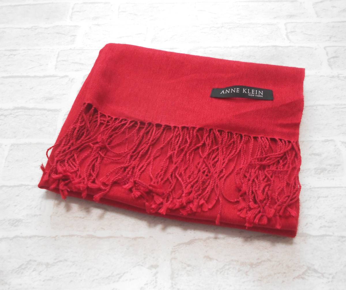 ( free shipping! ) ANNE KLEIN Anne Klein red cashmere silk large size stole ( cashmere silk red muffler to coil thing feather woven thing accessory 