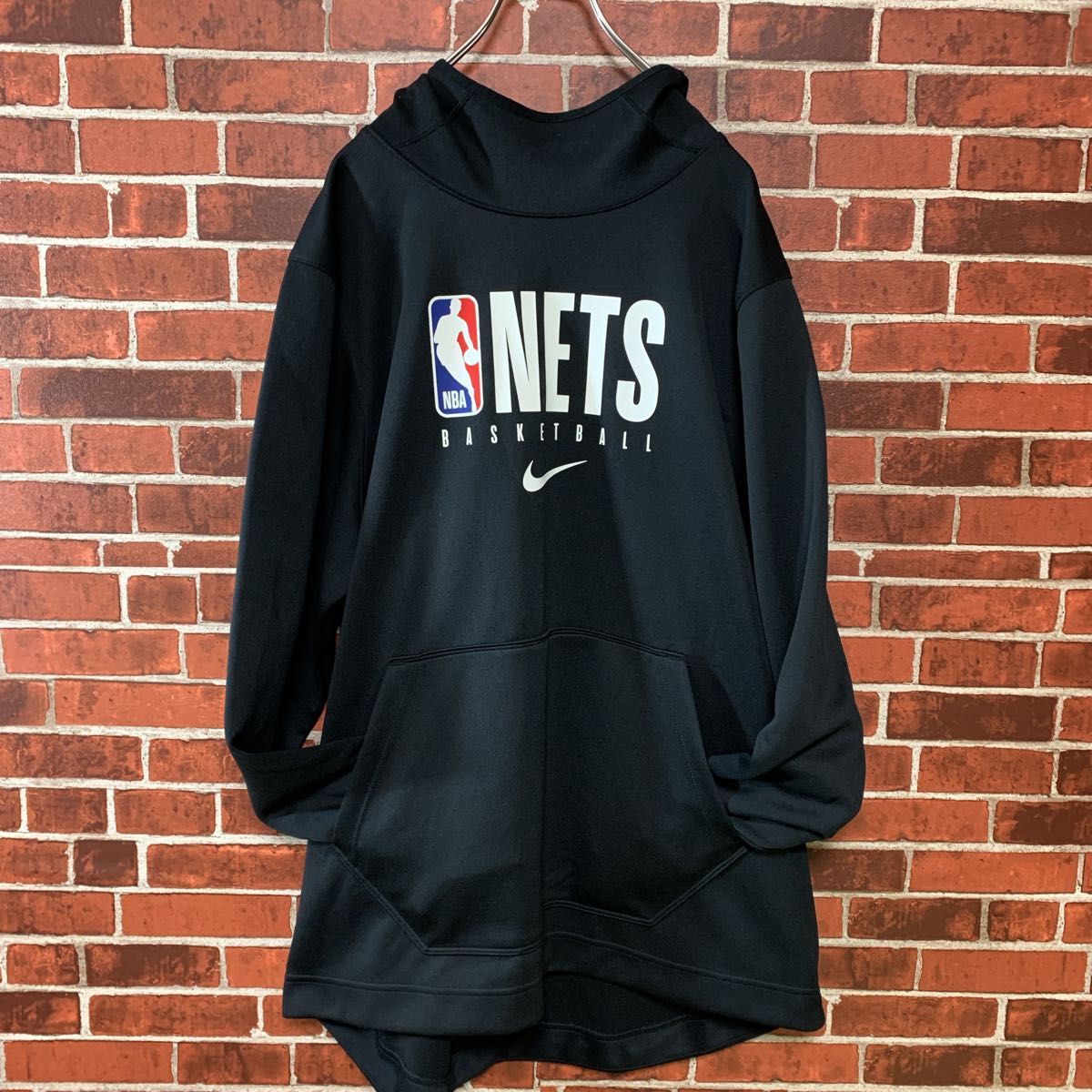 【美品】NIKE ナイキ　NBA NETS ビッグサイズ　ビッグロゴ　プルオーバー　フーディ　パーカー　黒　XL 古着　バスケ　