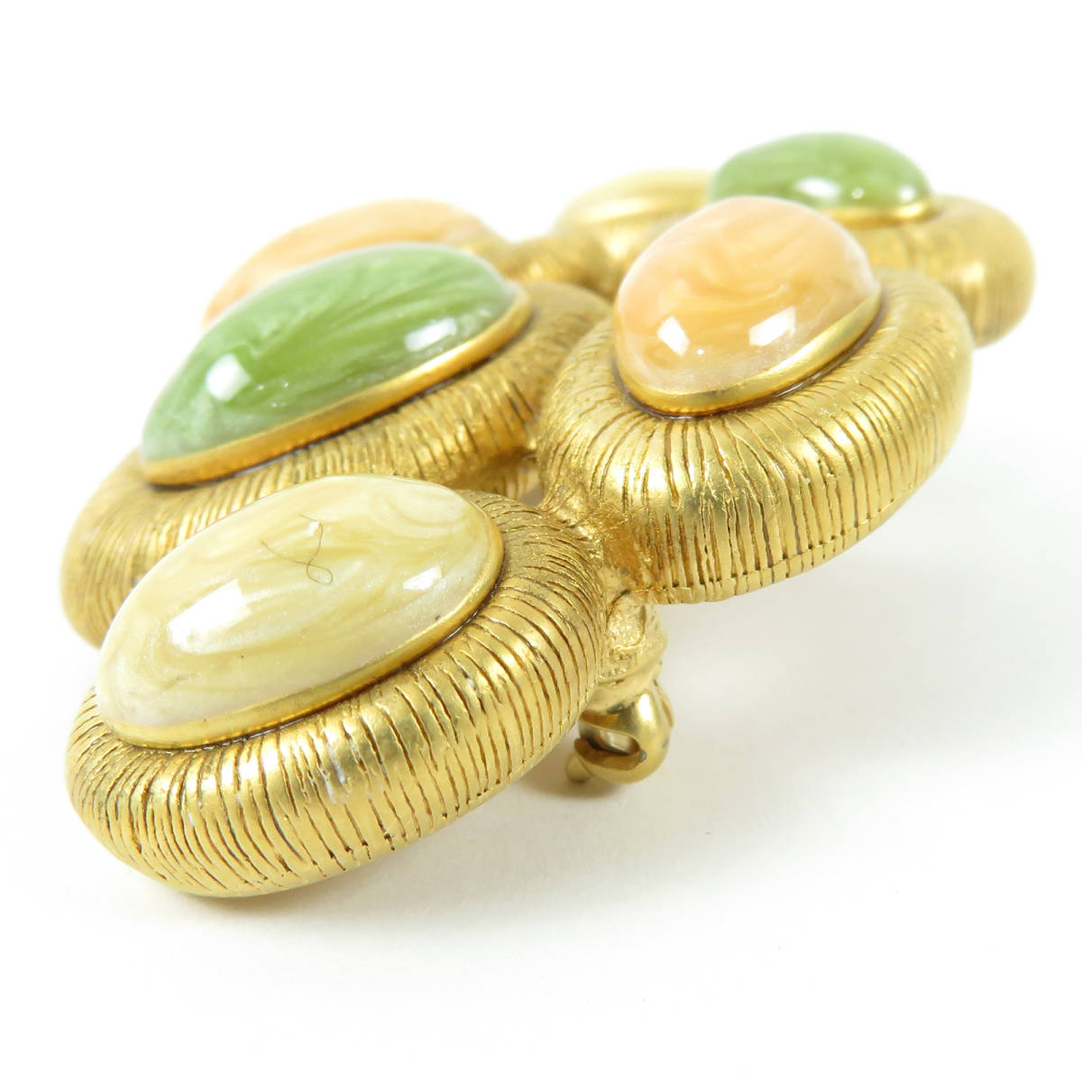  rare NINA RICCI Nina Ricci marble pattern color stone brooch Gold green pink beige lady's free shipping 