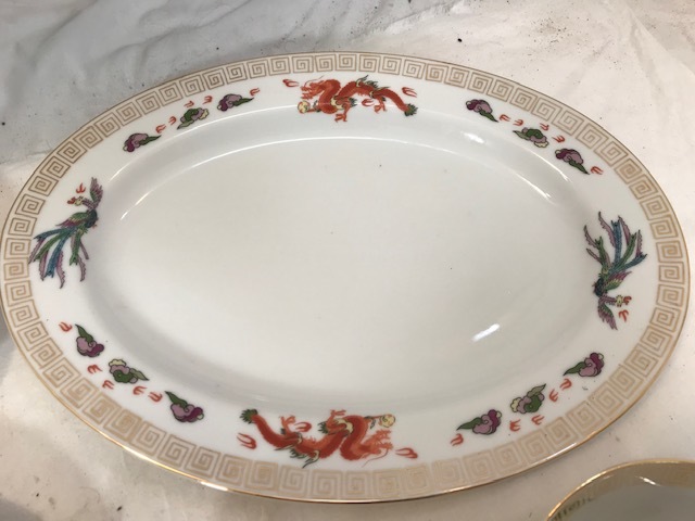 柴田陶器 中華皿セット 楕円大皿 スープ碗 小皿 5客揃 未使用の画像7
