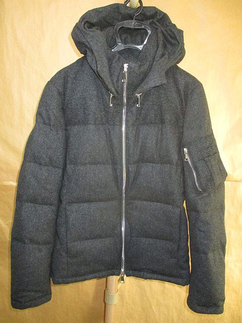 wjk FINE WOOL MIL-DOWN レザー　エルボーパッチ　フード　ダウン　ジャケット　M_画像1