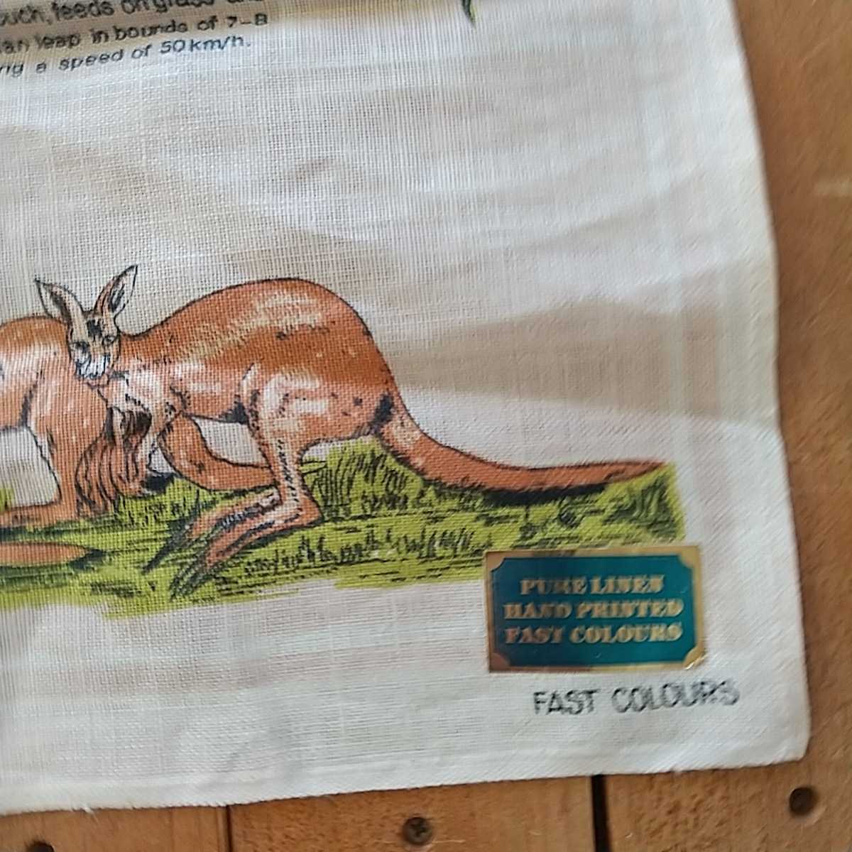  prompt decision *linen tea towel / tapestry kangaroo pattern 51x81.* Australia pure linen hand paint 
