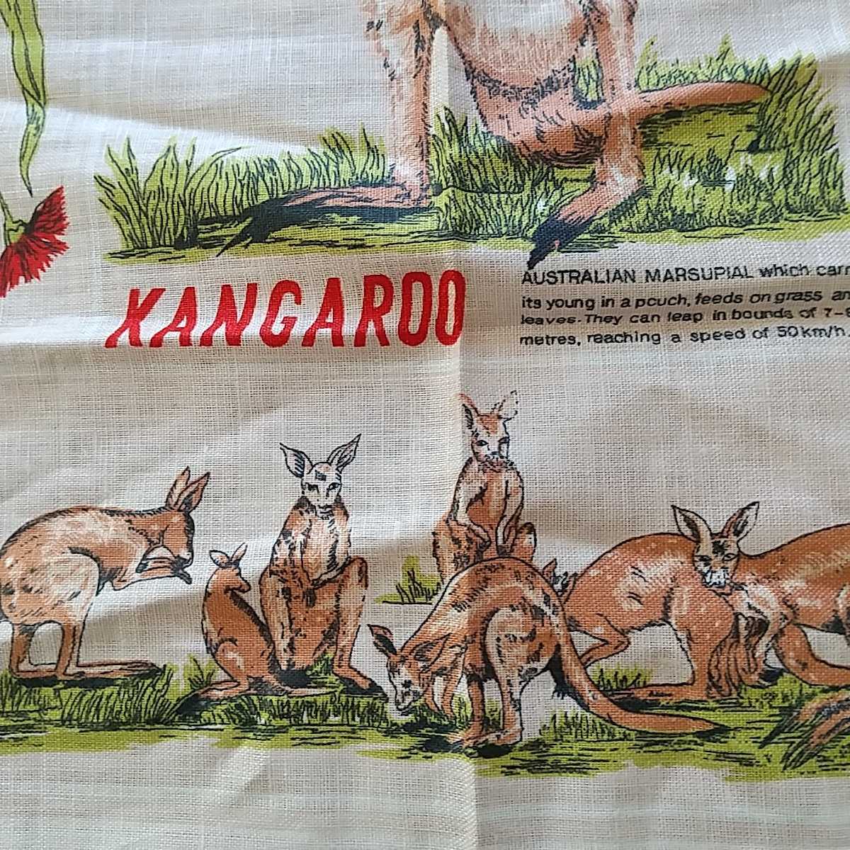  prompt decision *linen tea towel / tapestry kangaroo pattern 51x81.* Australia pure linen hand paint 