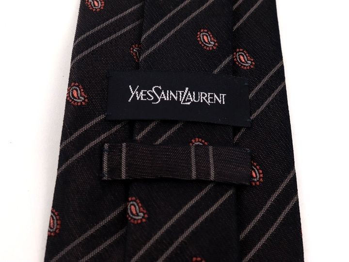 イヴサンローラン ストライプ柄 ペイズリー柄 シルク 高級 YSL ブランド ネクタイ メンズ ネイビー系 Yves Saint Laurent YSLの画像3