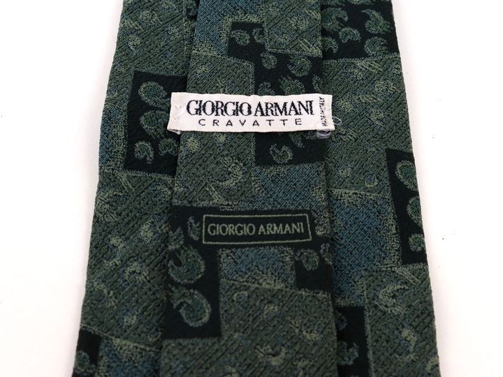 ジョルジオ アルマーニ ペイズリー柄 伊製生地 シルク イタリア製 ブランド ネクタイ メンズ ブラック系 良品 GIORGIO ARMANIの画像3