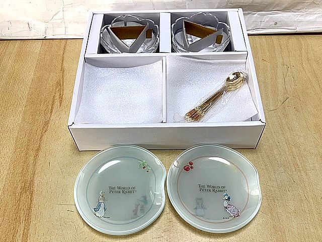 新品 未使用 小皿セット ４客 醤油皿 食品ディップボウル スプーン付き ガラス器の画像9