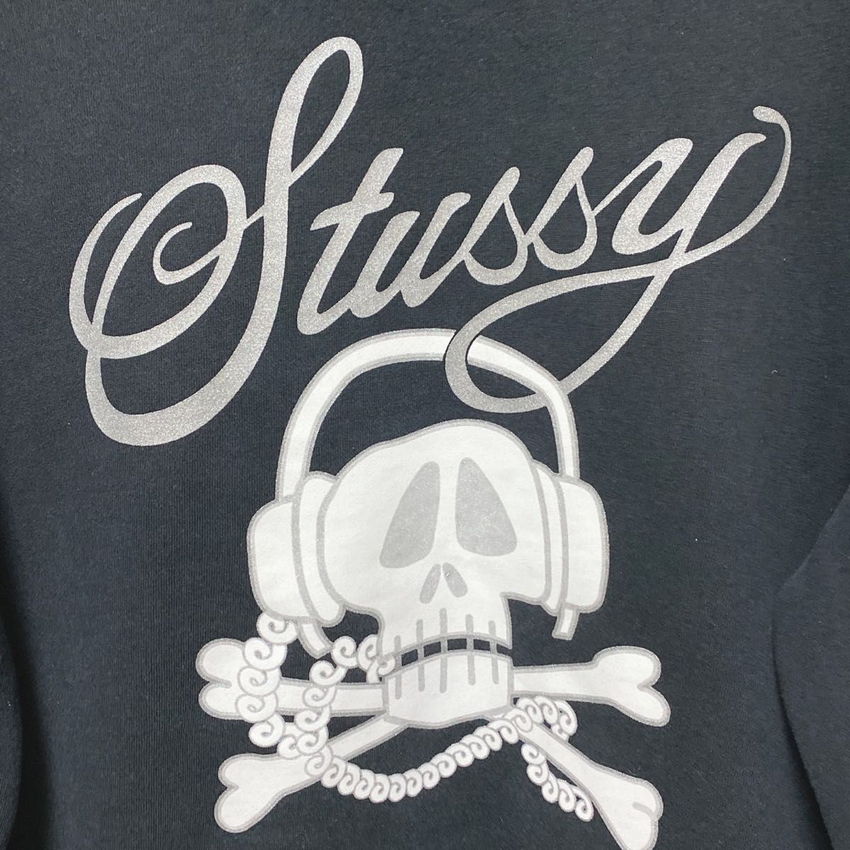 USA製紺タグ90s OLD STUSSY スカルプリントロゴ刺繍スウェットL