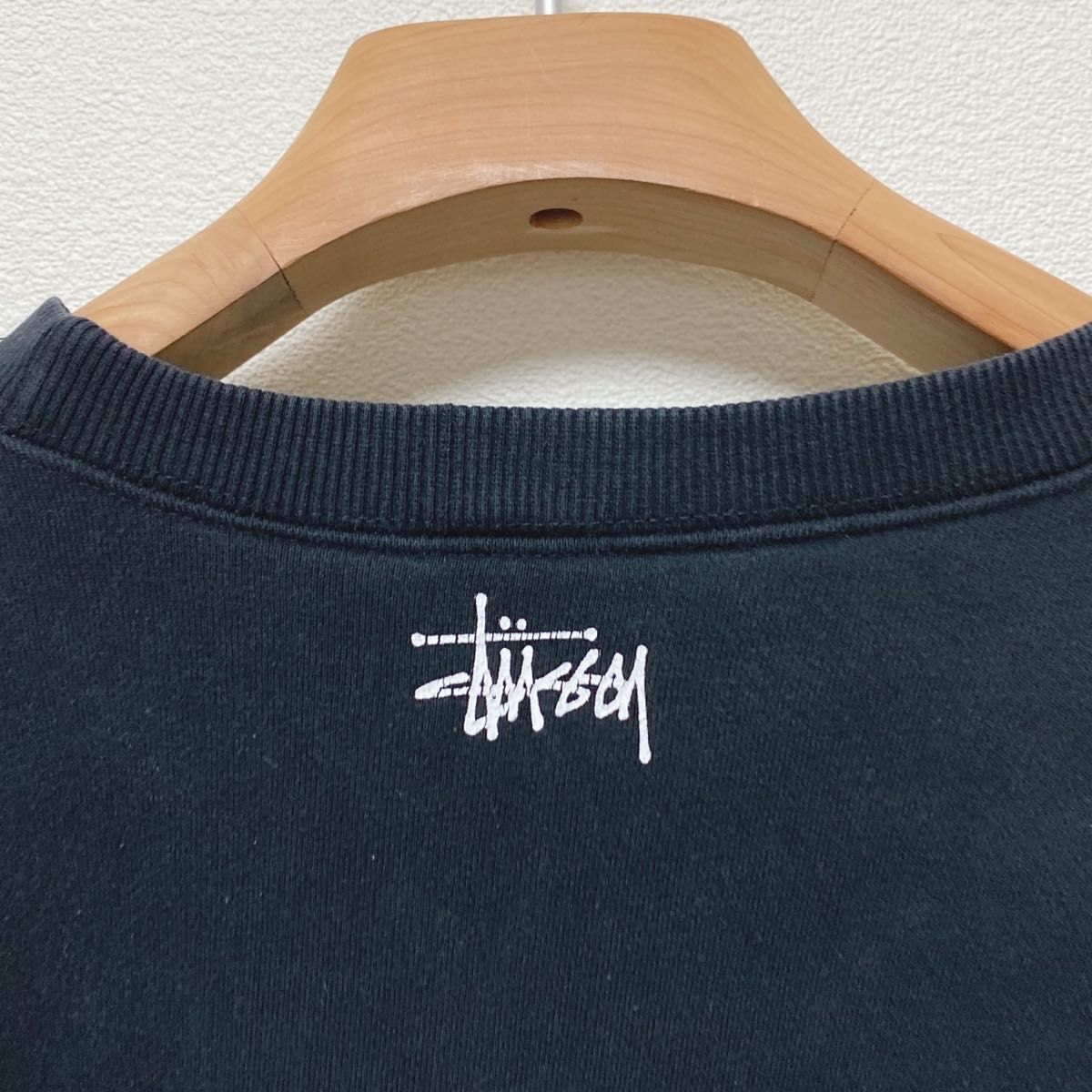 USA製紺タグ90s OLD STUSSY スカルプリントロゴ刺繍スウェットL