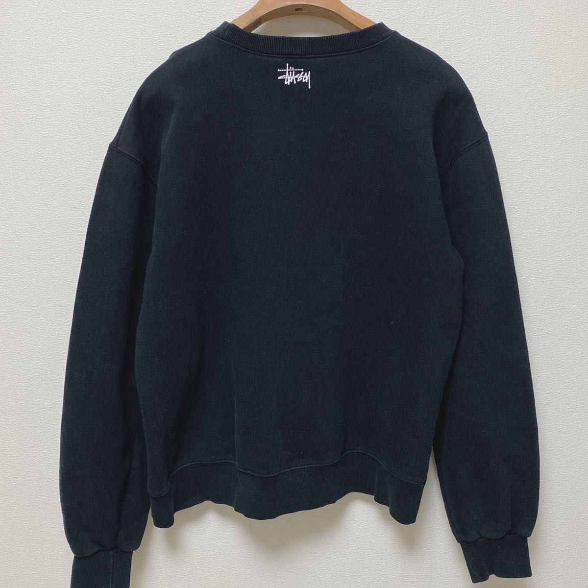 USA製紺タグ90s OLD STUSSY スカルプリントロゴ刺繍スウェットL