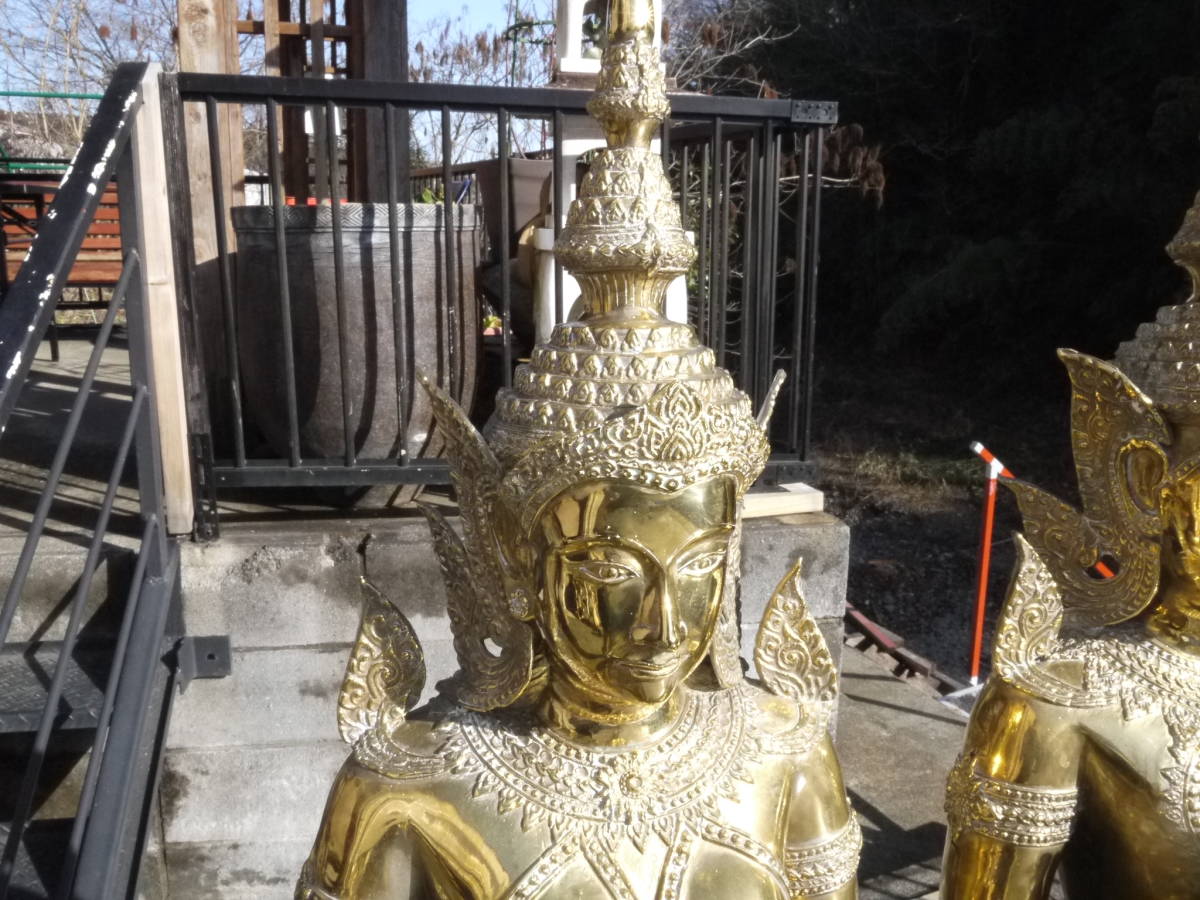 【A30114】タイ・ テッパノム の菩薩像 一対 彫像 アユタヤ王国 上座部仏教 出家 寺院 金属工芸 銅製？高さ75cm 重さ10.3kg_画像7