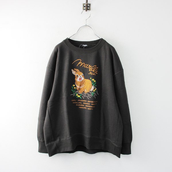 未使用 2022AW marble SUD マーブルシュッド スカジャン風刺繍スウェット F/ブラック うさぎ【2400013170673】_画像2