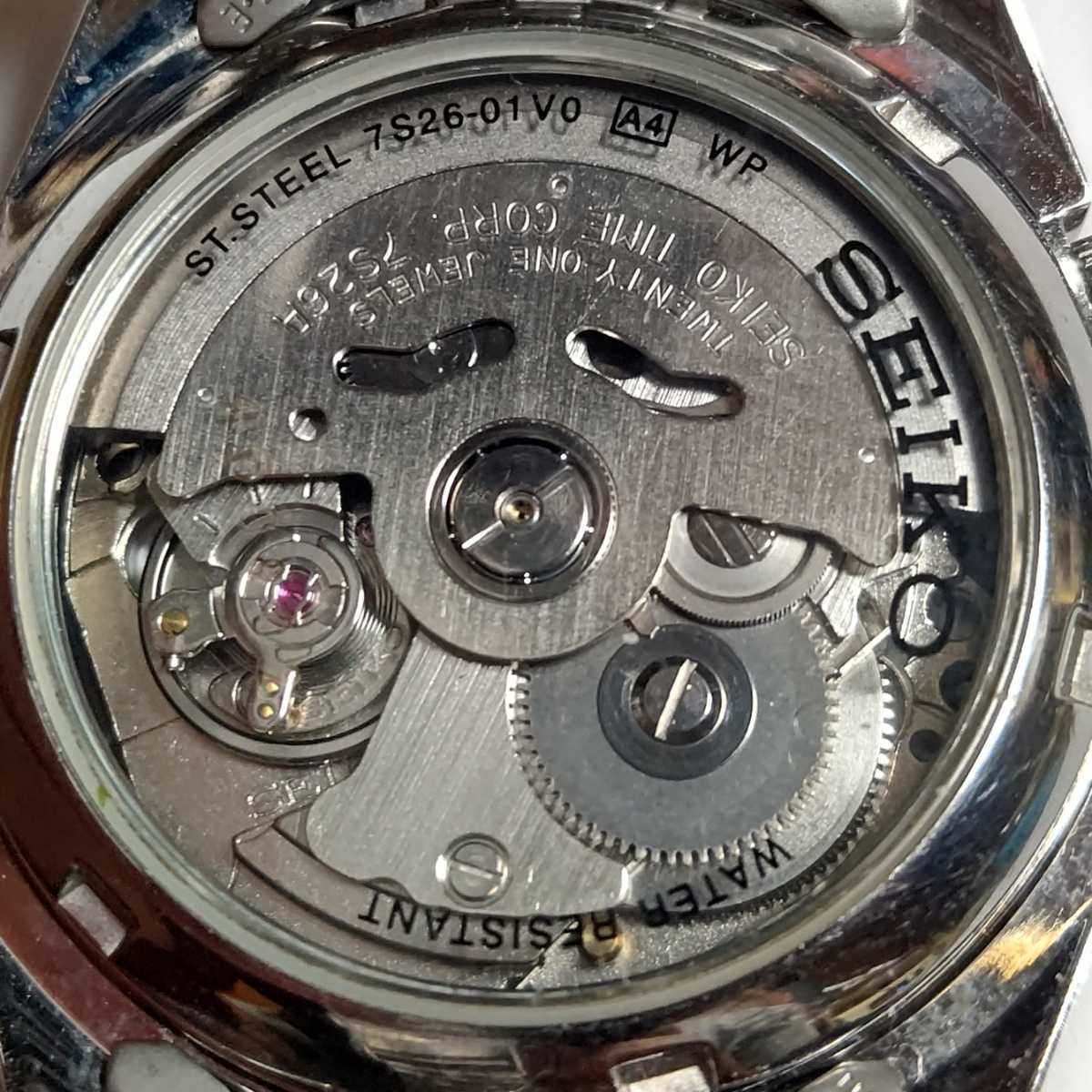 美品 SEIKO 5 自動巻き 腕時計 裏スケルトン カレンダー 21石 7S26-01 稼動品 セイコーファイブ メンズ レディース