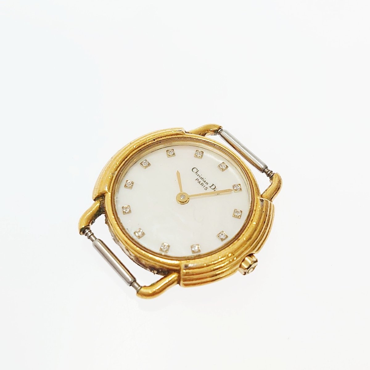 【良品】 Christian Dior クリスチャンディオール 53.121.2 GP シェル文字盤 12Pダイヤ QZ レディース 147619 腕時計