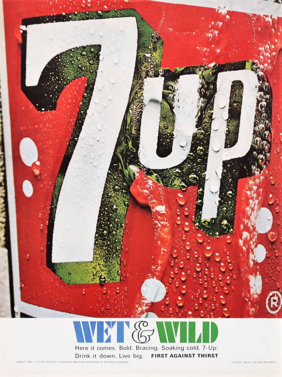 7UP セブンアップ WET&WILD 広告 1960年代 欧米 雑誌広告 ビンテージ ポスター風 インテリア LIFE アメリカ_画像1