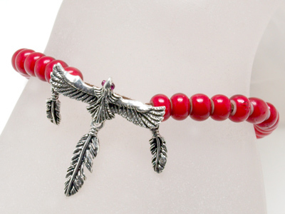 * popular *neitib* white Hearts * red .* red glass beads bracele *. Eagle red Cubic Zirconia &3 ream feather *