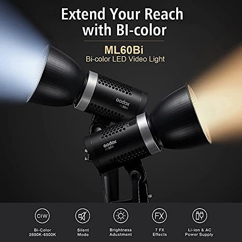 Godox ML60Bi 60W LEDビデオライト 撮影補助光 手持ち式 遠隔操作 二色温度2800K-6500K C・・・ 2