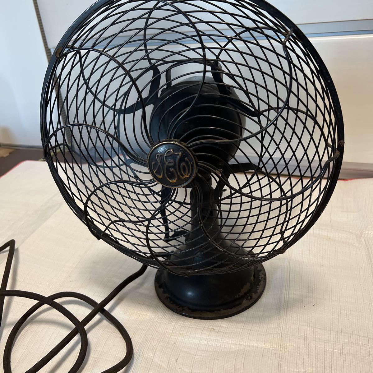 昭和レトロ 扇風機  12inch A.C. Electric Fan インテリア レトロ扇風機 ビンテージ アンティーク 芝浦 鉄製 羽根 現状品の画像1