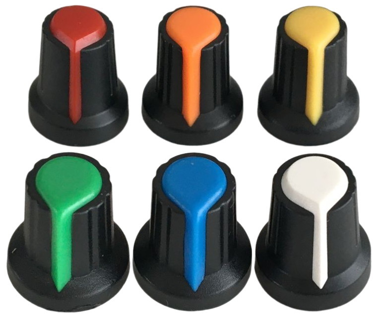 # volume for knob 6 piece set ( red / orange / yellow / green / blue / white ) inside diameter 6mm [ volume knob ]