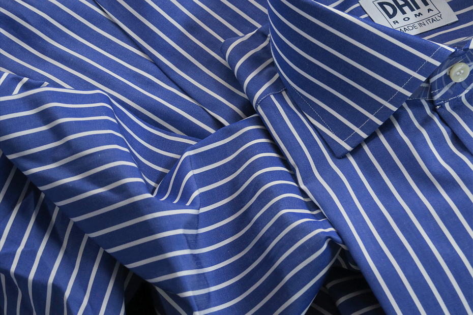 ★イタリアシャツ DANROMA ワイドカラーRIGA BLU DAN_835　くっきりブルーに白くストライプ ネイビースーツに完璧なコーデ！　M 39-89_画像5