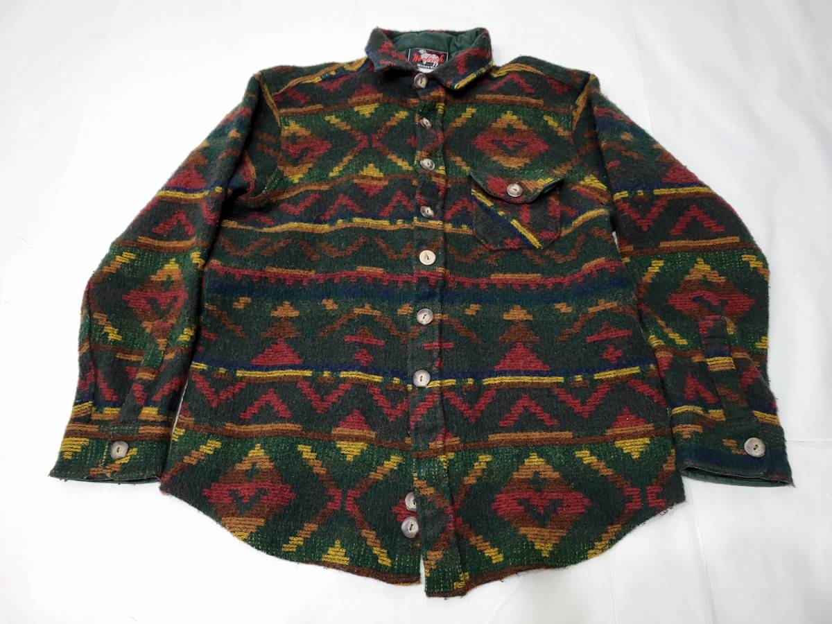 レア 80s～ USA製 landsend別注 Woolrich ネイティブ柄 ウールシャツ Sサイズ 80年代 アメリカ製 ビンテージ ランズエンド ウールリッチ