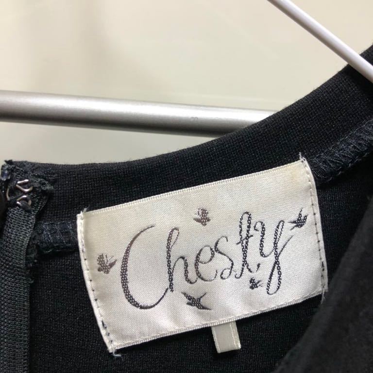 Chesty 3段フリル キラキラ フラワー ビジュー ワンピース ブラック