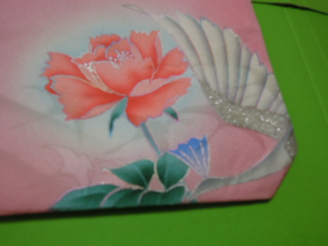  pink color series rose. flower ... bird pattern. gold . inserting fukusa * silk ground * handmade 