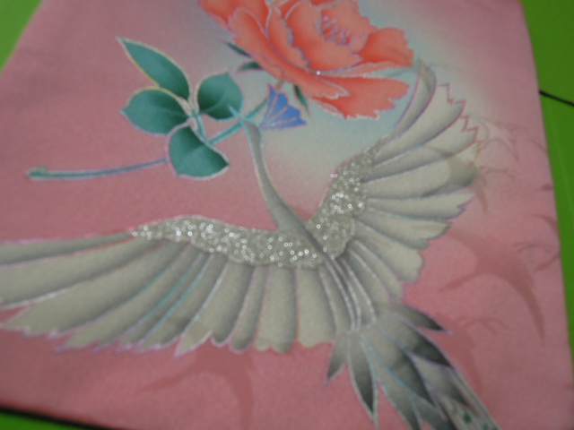  pink color series rose. flower ... bird pattern * silk ground * gold . inserting fukusa * silk ground * handmade 