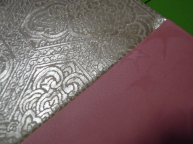  pink color series silver . lame entering .. bird . rose. flower . line pattern. L size gold . inserting fukusa * silk ground * handmade!