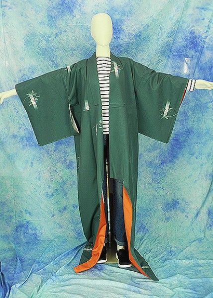 今ならほぼ即納！ （1）紬　未使用 リサイクル 64inch 163cm Kimono unused　着物　正絹　SILK　木賊トクサ　モスグリーン系　Japanese その他