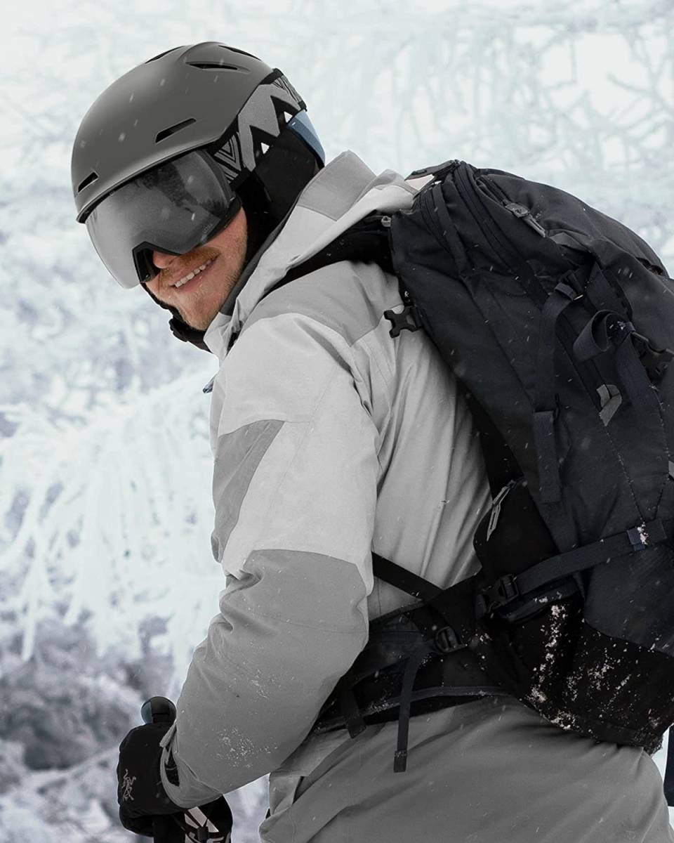 OUTDOORMASTER M～Lサイズ グレー スキー ヘルメット スノーボード ヘルメット 大人用 男女兼用 バイザー付き スノーヘルメット 高密度EPSの画像7