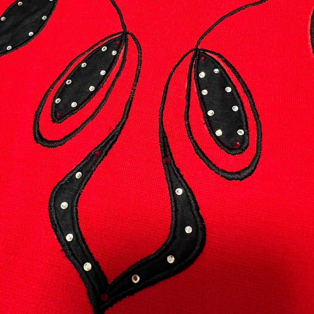 伊太利屋　ロングコート　赤×黒　ラインストーン　ビジュボタン　オーバーサイズ