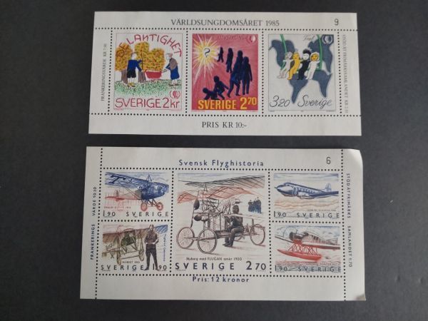 K-39 外国切手 スウェーデン 未使用 乗り物 SVERIGE 1984年 1985年 切手シート コレクション 収集 趣味_画像1