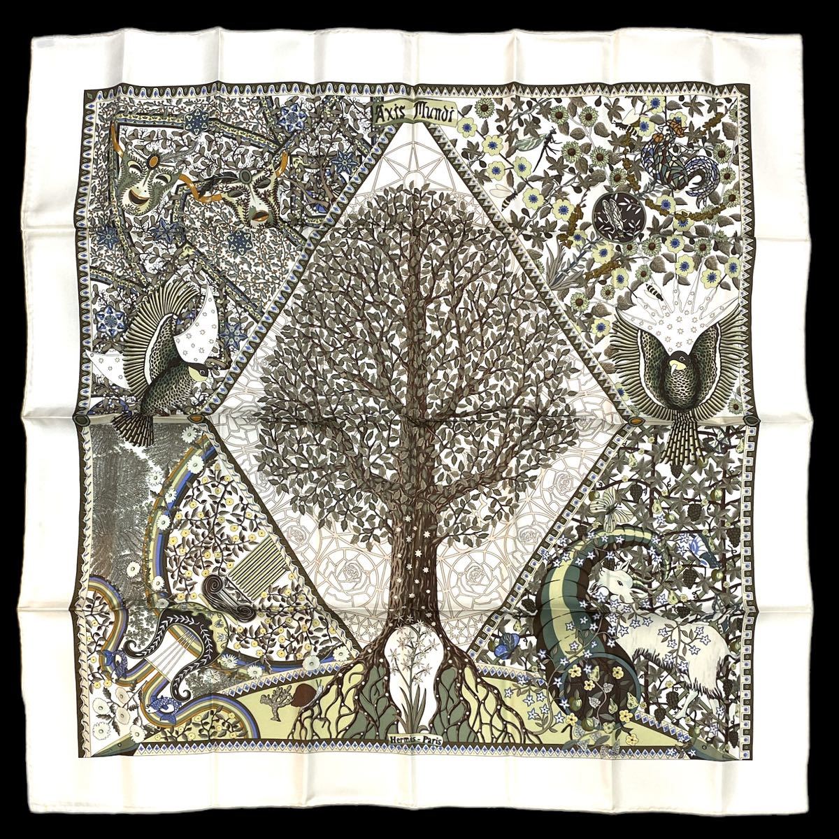 選択 エルメス HERMES カレ90 黒地 世界の中心軸 AXIS MUNDI