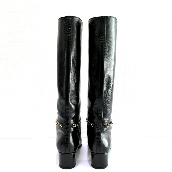 CHANEL ロングブーツ HIGH BOOTS G35006 #35.5 22.5cm ココマーク チェーン ブラック レザー シャネル 靴 未使用 質屋 神戸つじの